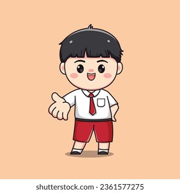 indonesische Schüler-Grundschule süßer kawaii-Junge-Charakter