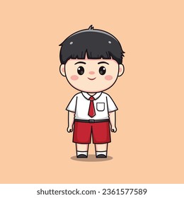 Estudiante indonesio de primaria lindo personaje kawaii