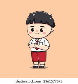 Indonesian student elementary school cute kawaii boy character