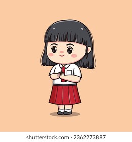 Indonesian student elementary school cute kawaii girl character