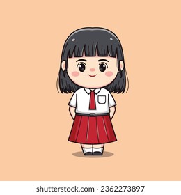 Indonesian student elementary school cute kawaii girl character