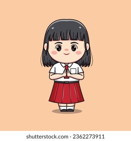 indonesische Schüler-Grundschule süße kawaii Mädchenfigur