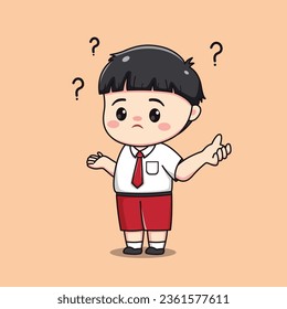 Estudiantes de primaria indonesios sintiéndose confundidos con un lindo personaje kawaii