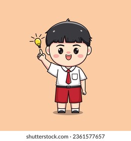 Indonesian student elementary school have an idea cute kawaii boy character