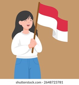 Indonesian student girl holding flag illustration