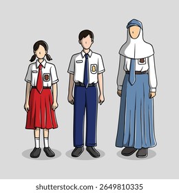 Indonesian Students in School Uniforms