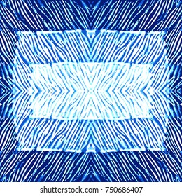Indonesian style indigo background. Tie dye textile pattern with blue and white palette. Grunge print for scarfs, dresses, shirts, cushions. Ethnic textile collection.