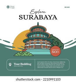 Indonesian Surabaya handdrawn illustration Poster background