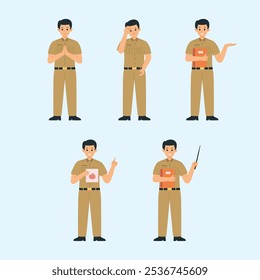 Indonesian teacher character set collection vector illustration
