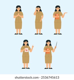 Indonesian teacher character set collection vector illustration