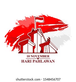 Indonesian text: November 10, Heroes Day. Happy National Heroes Day (Hari Pahlawan) vector illustration. Suitable for greeting card, poster and banner.
