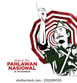 Indonesian text: November 10, Heroes Day. Happy National Heroes Day (Hari Pahlawan) vector illustration. Suitable for greeting card, poster and banner.