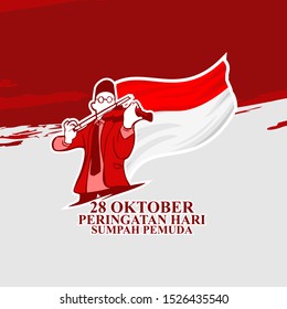 Indonesian text: October 28, Youth Pledge remembrance day. Happy Youth Pledge (Sumpah Pemuda) with violin musician who plays the national anthem of Indonesia vector illustration. 