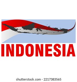 Indonesian text with red and white flag and a flat map of the country of Indonesia. Vector