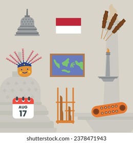 Indonesian Tradition Culture Element Set Illustration