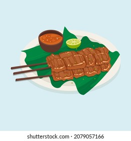 Satay tradicional indonesio de carne de vacuno, concepto ilustrativo.