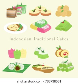 Indonesian traditional cakes cartoon vector set.