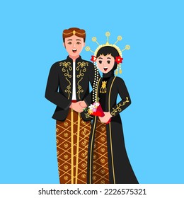 Indonesian Traditional Couple Wedding Character Illustration