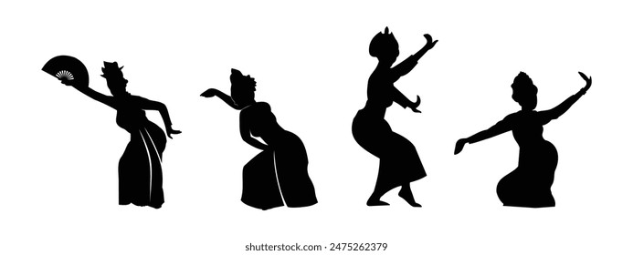 Indonesian traditional dance, called jaipong, silhouette design with various types of models, vector eps 10.