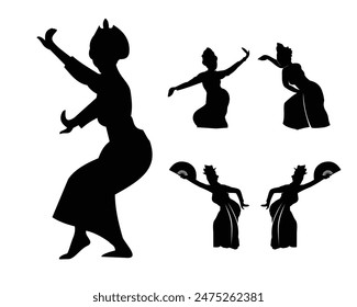 Indonesian traditional dance, called jaipong, silhouette design with various types of models, vector eps 10.