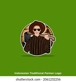Indonesian traditional farmer logo with icons of people wearing Javanese traditional clothes