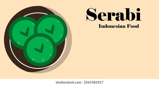 Indonesian traditional food, flat illustration of serabi cake, vector, use as stall banner