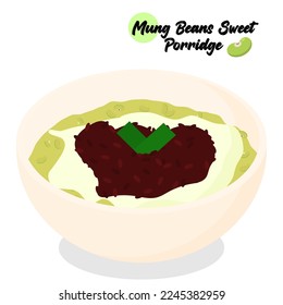 Indonesian traditional food mung bean sweet porridge with coconut milk and black sticky rice