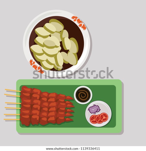 Indonesian Traditional Food Sate Ayam Chicken Stock Vector Royalty