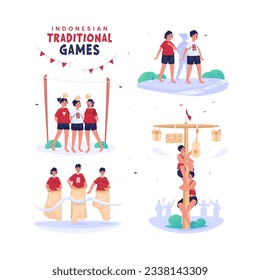 Indonesian traditional games cartoon element illustration set