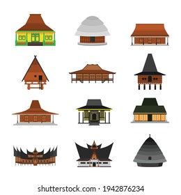 Indonesian Traditional House Isolated On White Background Vector Illustration