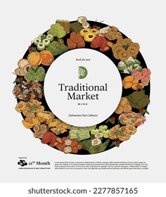 Ilustración culinaria del mercado tradicional indonesio para plantilla de medios sociales