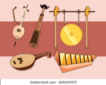 Indonesian traditional musical instruments vector isolated