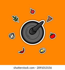 Indonesian Traditional Seasoning for Cooking with Tool for Grinding it Called Cobek