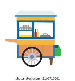 Indonesian traditional street food meatball noodle soup or bakso vendor, cart, trolley. flat design vector illustration cartoon