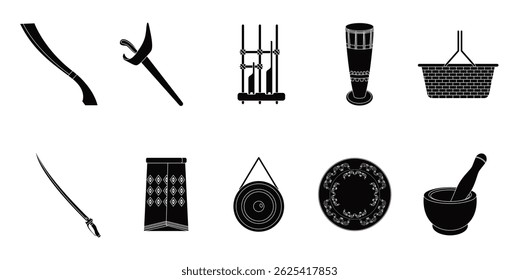Indonesian Traditional Tools Illustration Vector Set Silhouette