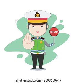 Indonesian traffic police cartoon vector