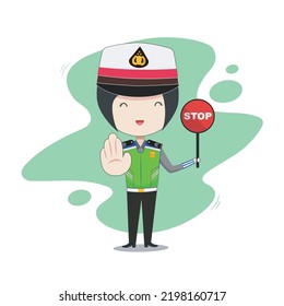 Indonesian Traffic Police Woman Cartoon Vector