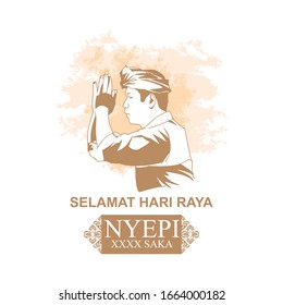 Indonesian translate: Happy Nyepi Day, Vector Illustration. Suitable for greeting card, poster and banner 