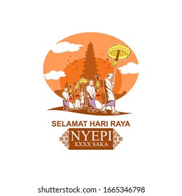 Indonesian translate: Happy Nyepi Day, Vector Illustration. Suitable for greeting card, poster and banner 