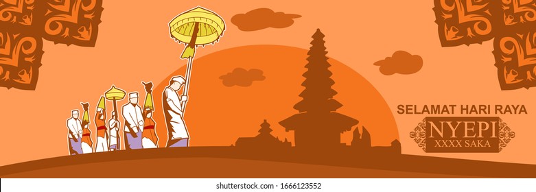 Indonesian translate: Happy Nyepi Day, Vector Illustration. Suitable for greeting card, poster and banner 