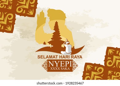 Indonesian translate: Happy Nyepi Day, Vector Illustration. Suitable for greeting card, poster and banner 