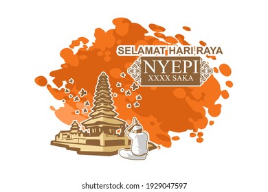 Indonesian translate: Happy Nyepi Day, Vector Illustration. Suitable for greeting card, poster and banner 