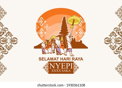 Indonesian translate: Happy Nyepi Day, Vector Illustration. Suitable for greeting card, poster and banner 