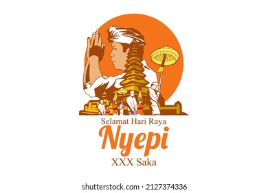 Indonesian translate: Happy Nyepi Day, Vector Illustration. Suitable for greeting card, poster and banner 