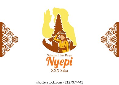 Indonesian translate: Happy Nyepi Day, Vector Illustration. Suitable for greeting card, poster and banner 
