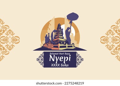 Indonesian translate: Happy Nyepi Day, Vector Illustration. Suitable for greeting card, poster and banner 