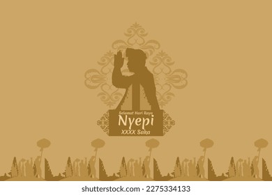 Indonesian translate: Happy Nyepi Day, Vector Illustration. Suitable for greeting card, poster and banner 
