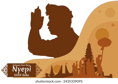 Indonesian translate: Happy Nyepi Day, Vector Illustration. Suitable for greeting card, poster and banner