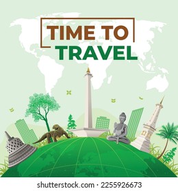 Indonesian Travel Destination Vector Illustration. Tour and Travel Graphic design for banners and flyer template