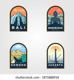 indonesian travel logo set vintage vector illustration design